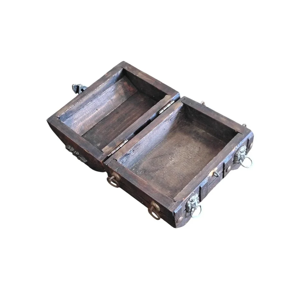 Vintage Wooden Treasure Chest Jewelry Box – Gothic Lion Head‎ Metal Accents